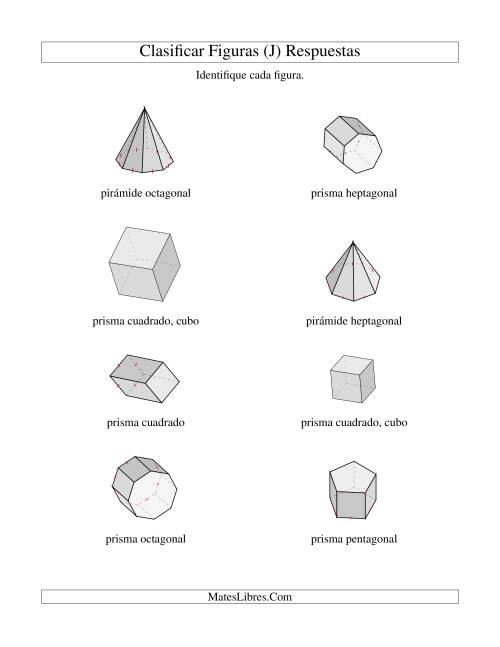 La hoja de ejercicios de Clasificar Prismas y Pirámides (J) Página 2