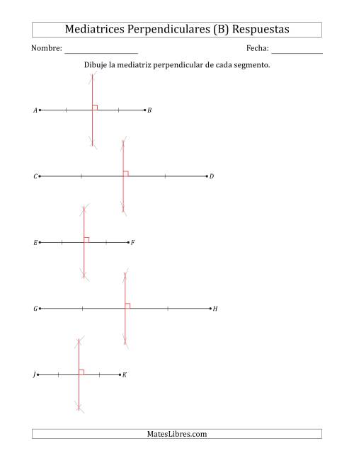La hoja de ejercicios de Dibujar Mediatrices Perpendiculares en Segmentos Horizontales de Recta (B) Página 2
