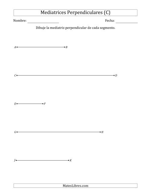 La hoja de ejercicios de Dibujar Mediatrices Perpendiculares en Segmentos Horizontales de Recta (C)