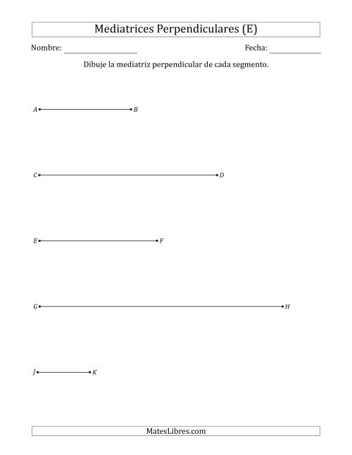La hoja de ejercicios de Dibujar Mediatrices Perpendiculares en Segmentos Horizontales de Recta (E)