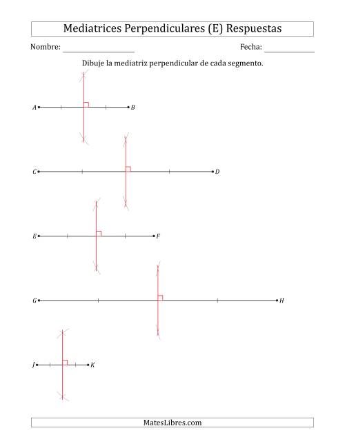 La hoja de ejercicios de Dibujar Mediatrices Perpendiculares en Segmentos Horizontales de Recta (E) Página 2