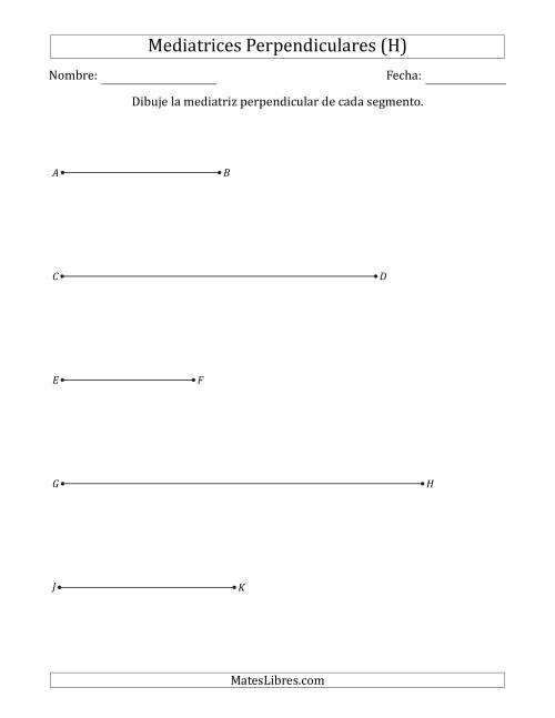 La hoja de ejercicios de Dibujar Mediatrices Perpendiculares en Segmentos Horizontales de Recta (H)
