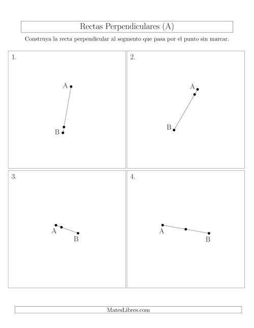 La hoja de ejercicios de Construir Líneas Perpendiculares a Través de Puntos sobre el Segmento con Diferentes Ángulos (A)