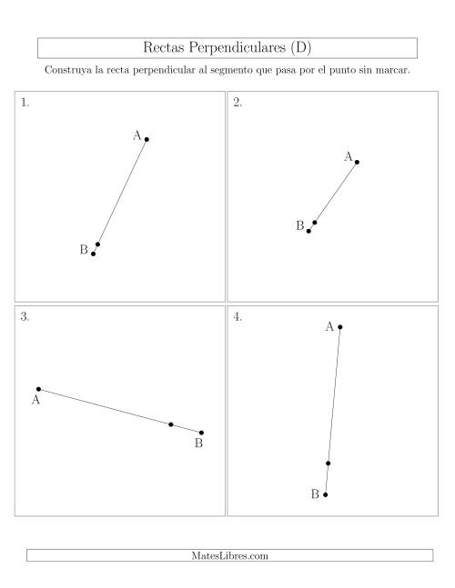 La hoja de ejercicios de Construir Líneas Perpendiculares a Través de Puntos sobre el Segmento con Diferentes Ángulos (D)