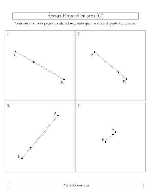 La hoja de ejercicios de Construir Líneas Perpendiculares a Través de Puntos sobre el Segmento con Diferentes Ángulos (G)