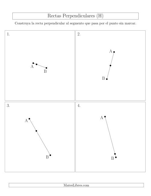 La hoja de ejercicios de Construir Líneas Perpendiculares a Través de Puntos sobre el Segmento con Diferentes Ángulos (H)
