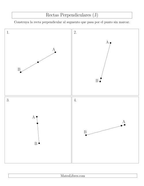 La hoja de ejercicios de Construir Líneas Perpendiculares a Través de Puntos sobre el Segmento con Diferentes Ángulos (J)