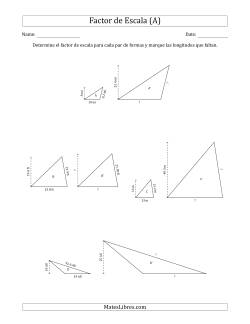 Determine el Factor de Escala de Dos Triángulos y las Longitudes que Faltan (Factores de Escala en Intervalos de 0.1)