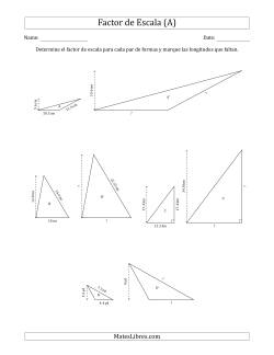 Determine el Factor de Escala de Dos Triángulos y las Longitudes que Faltan (Factores de Escala en Intervalos de 0.5)