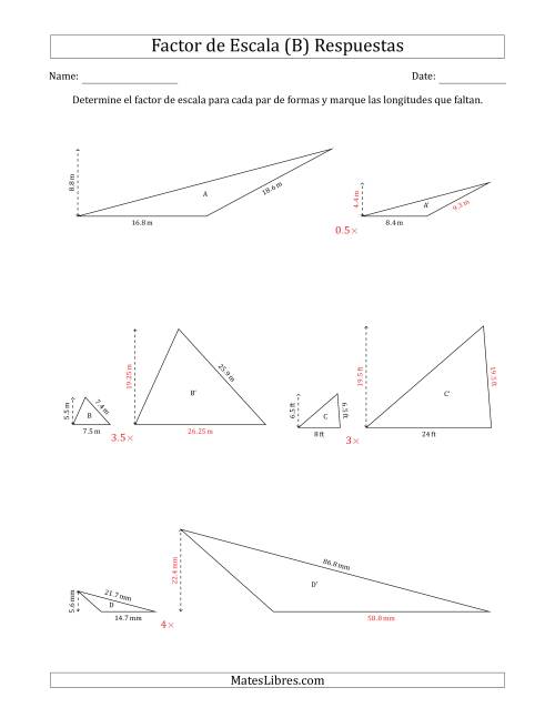 La hoja de ejercicios de Determine el Factor de Escala de Dos Triángulos y las Longitudes que Faltan (Factores de Escala en Intervalos de 0.5) (B) Página 2