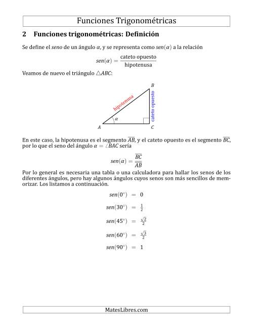 La hoja de ejercicios de Funciones Trigonométricas en Triángulos Rectángulos Página 2