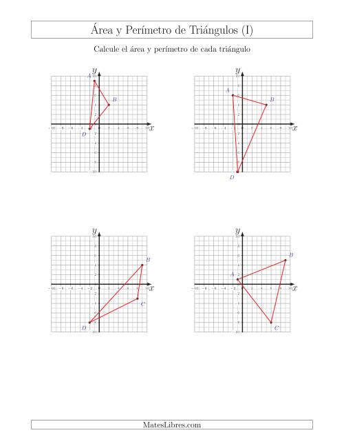 La hoja de ejercicios de Calcular el Área y el Perímetro de Triángulos a partir de sus coordenadas (I)
