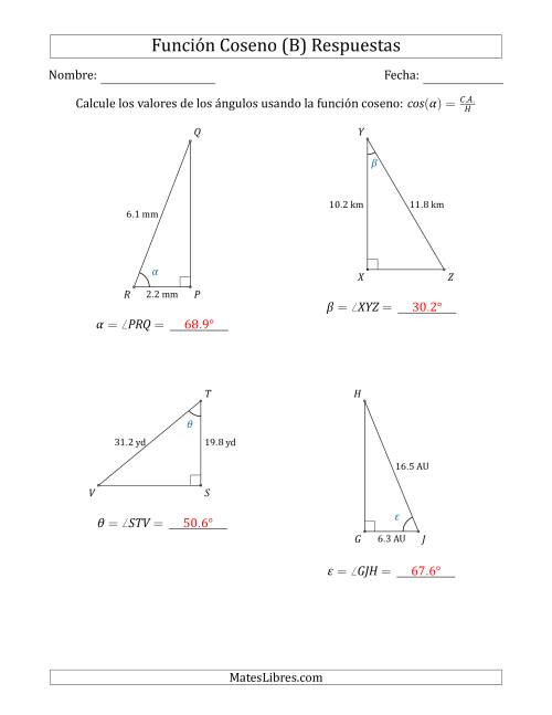 La hoja de ejercicios de Calcular Valores de Ángulos usando la Función Coseno (B) Página 2