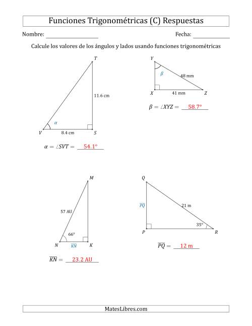 La hoja de ejercicios de Calcular Valores de Ángulos y Lados usando Funciones Trigonométricas (C) Página 2