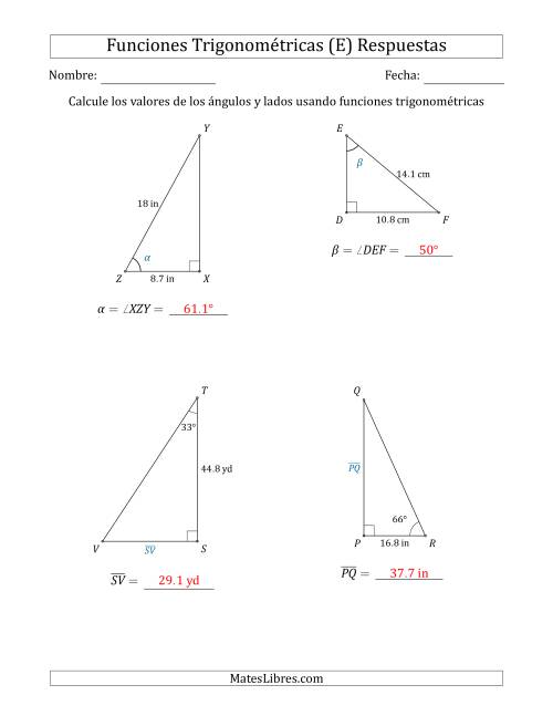 La hoja de ejercicios de Calcular Valores de Ángulos y Lados usando Funciones Trigonométricas (E) Página 2
