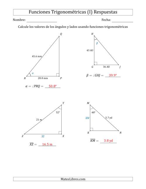 La hoja de ejercicios de Calcular Valores de Ángulos y Lados usando Funciones Trigonométricas (I) Página 2