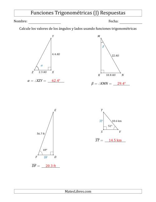 La hoja de ejercicios de Calcular Valores de Ángulos y Lados usando Funciones Trigonométricas (J) Página 2