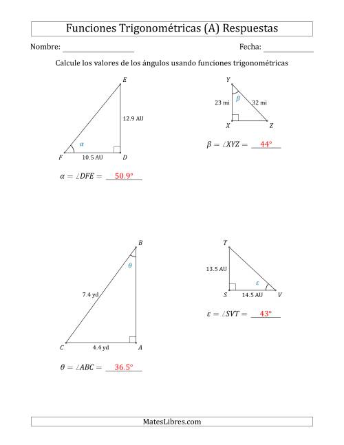 La hoja de ejercicios de Calcular Valores de Ángulos usando Funciones Trigonométricas (A) Página 2