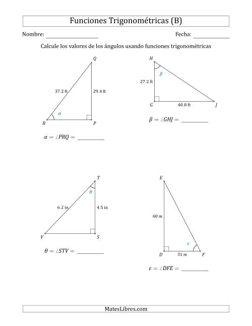 La hoja de ejercicios de Calcular Valores de Ángulos usando Funciones Trigonométricas (B)