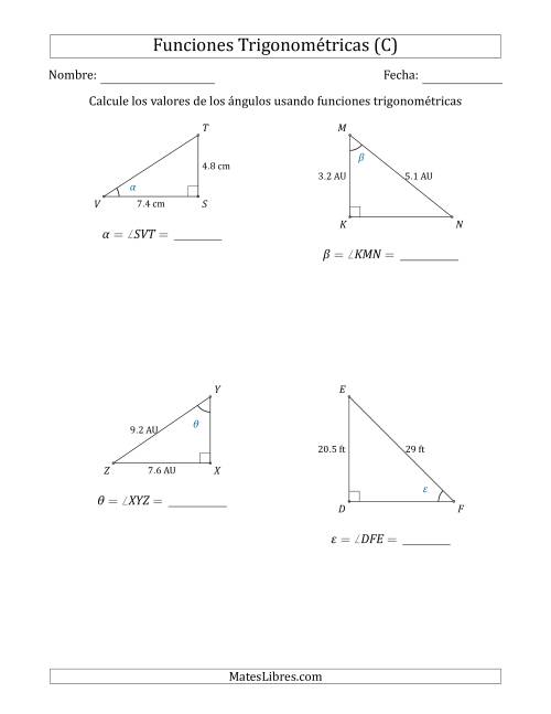 La hoja de ejercicios de Calcular Valores de Ángulos usando Funciones Trigonométricas (C)