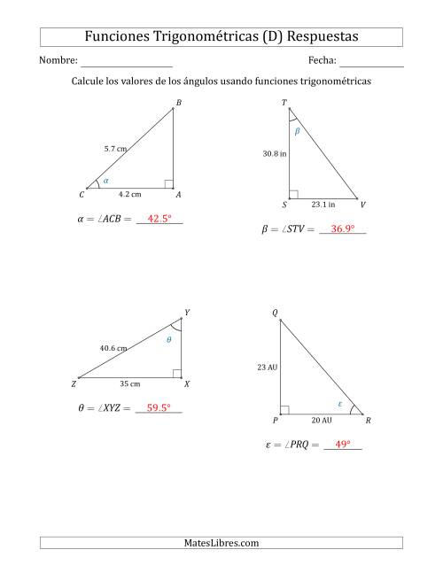 La hoja de ejercicios de Calcular Valores de Ángulos usando Funciones Trigonométricas (D) Página 2