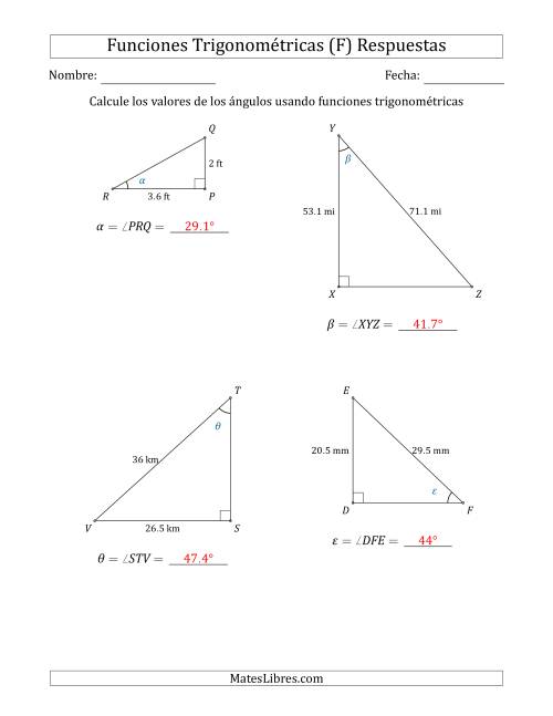 La hoja de ejercicios de Calcular Valores de Ángulos usando Funciones Trigonométricas (F) Página 2