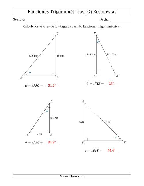 La hoja de ejercicios de Calcular Valores de Ángulos usando Funciones Trigonométricas (G) Página 2