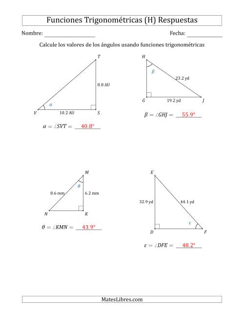 La hoja de ejercicios de Calcular Valores de Ángulos usando Funciones Trigonométricas (H) Página 2