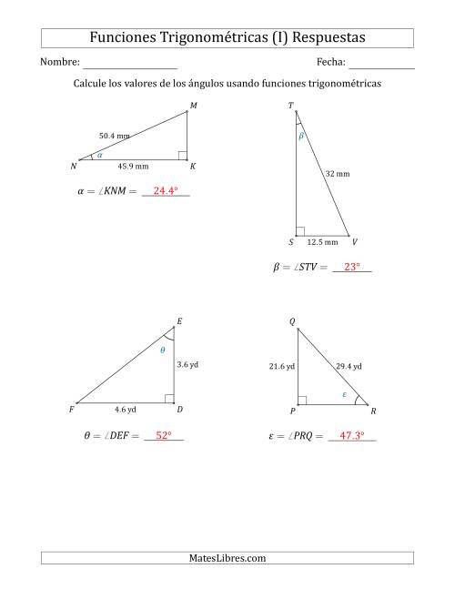 La hoja de ejercicios de Calcular Valores de Ángulos usando Funciones Trigonométricas (I) Página 2