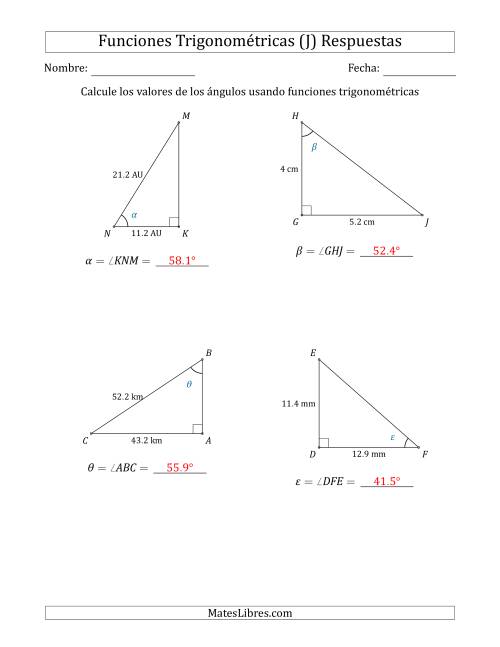 La hoja de ejercicios de Calcular Valores de Ángulos usando Funciones Trigonométricas (J) Página 2