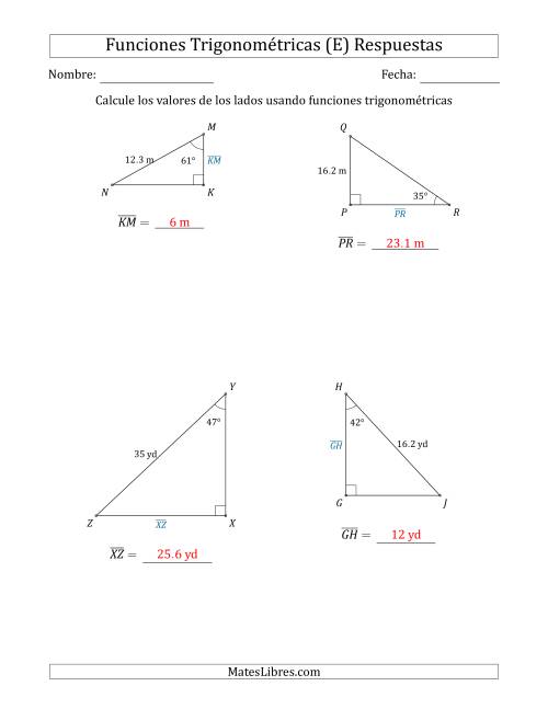 La hoja de ejercicios de Calcular Valores de Lados usando Funciones Trigonométricas (E) Página 2