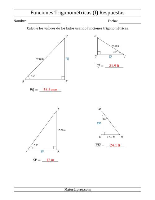 La hoja de ejercicios de Calcular Valores de Lados usando Funciones Trigonométricas (I) Página 2