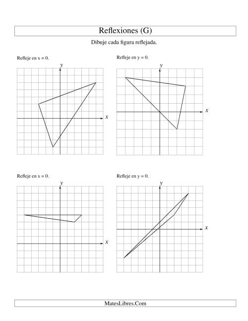 La hoja de ejercicios de Reflexión de 3 Vértices Sobre el Eje x ó y (G)