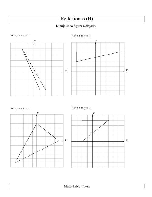La hoja de ejercicios de Reflexión de 3 Vértices Sobre el Eje x ó y (H)