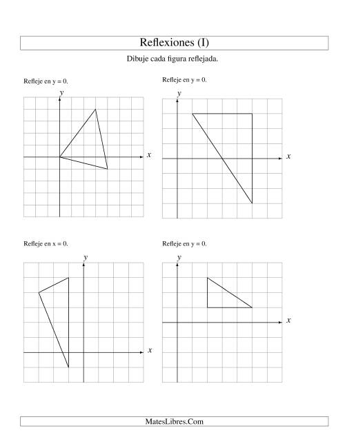 La hoja de ejercicios de Reflexión de 3 Vértices Sobre el Eje x ó y (I)