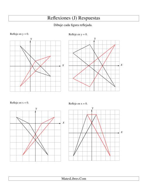 La hoja de ejercicios de Reflexión de 3 Vértices Sobre el Eje x ó y (J) Página 2