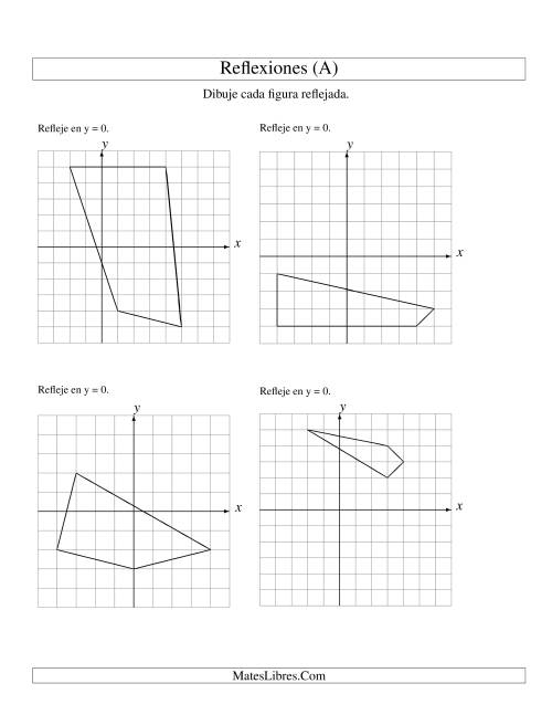 La hoja de ejercicios de Reflexión de 4 Vértices Sobre el Eje x ó y (A)