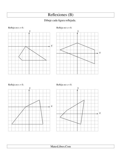 La hoja de ejercicios de Reflexión de 4 Vértices Sobre el Eje x ó y (B)