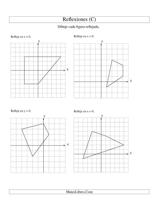 La hoja de ejercicios de Reflexión de 4 Vértices Sobre el Eje x ó y (C)