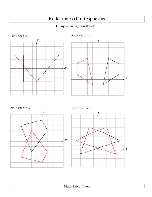 La hoja de ejercicios de Reflexión de 4 Vértices Sobre el Eje x ó y (C) Página 2