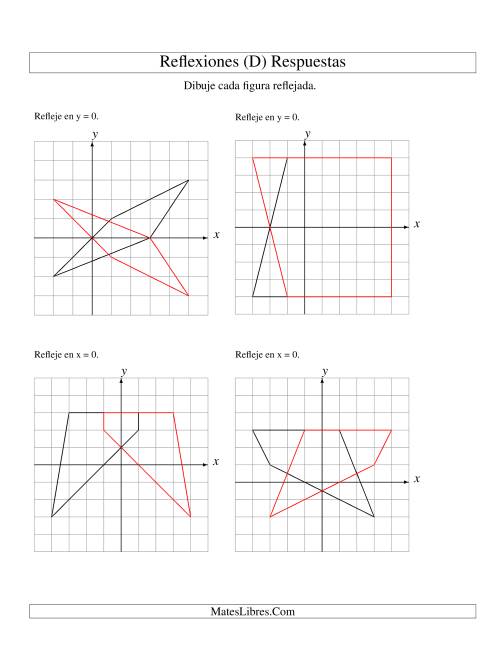 La hoja de ejercicios de Reflexión de 4 Vértices Sobre el Eje x ó y (D) Página 2