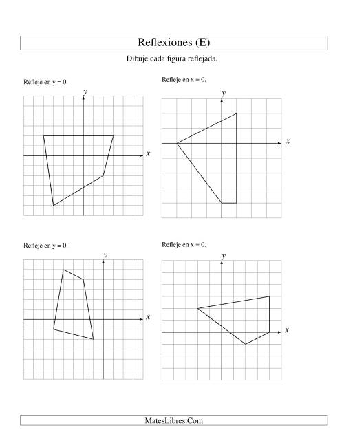 La hoja de ejercicios de Reflexión de 4 Vértices Sobre el Eje x ó y (E)