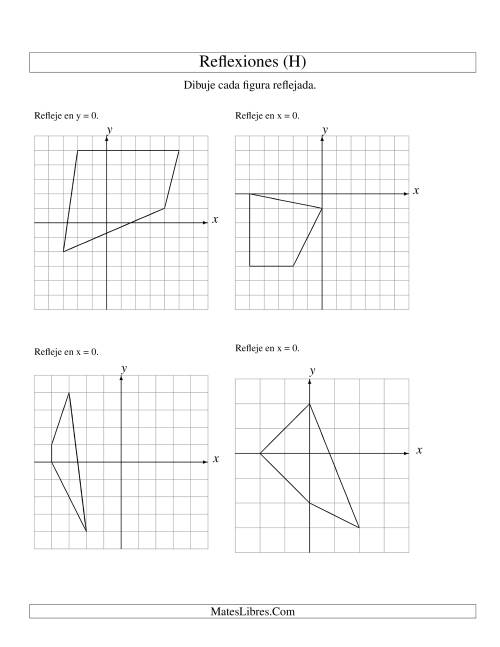 La hoja de ejercicios de Reflexión de 4 Vértices Sobre el Eje x ó y (H)