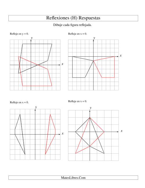 La hoja de ejercicios de Reflexión de 4 Vértices Sobre el Eje x ó y (H) Página 2