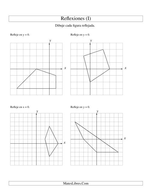 La hoja de ejercicios de Reflexión de 4 Vértices Sobre el Eje x ó y (I)