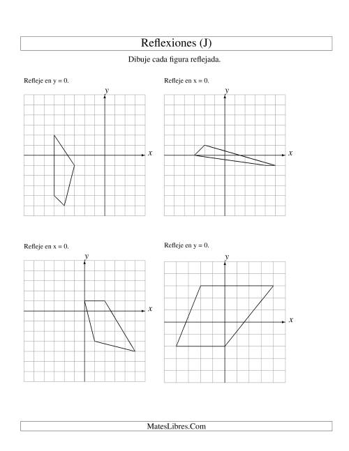 La hoja de ejercicios de Reflexión de 4 Vértices Sobre el Eje x ó y (J)