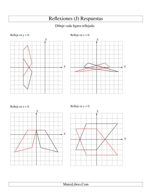 La hoja de ejercicios de Reflexión de 4 Vértices Sobre el Eje x ó y (J) Página 2