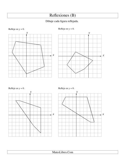 La hoja de ejercicios de Reflexión de 5 Vértices Sobre el Eje x ó y (B)