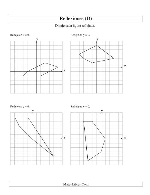 La hoja de ejercicios de Reflexión de 5 Vértices Sobre el Eje x ó y (D)