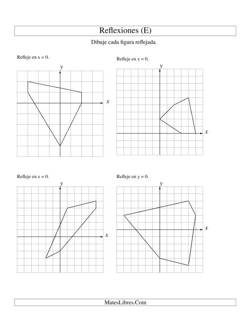 La hoja de ejercicios de Reflexión de 5 Vértices Sobre el Eje x ó y (E)